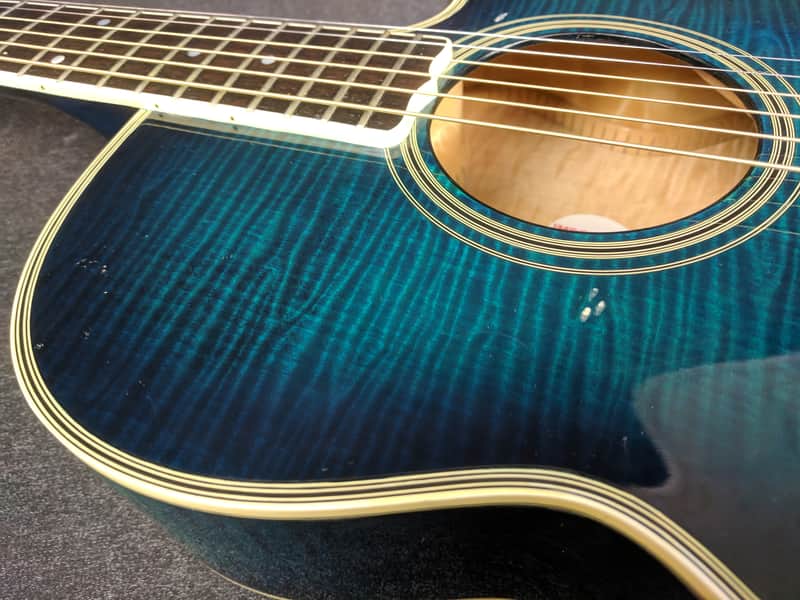 Takamine EF391 Acoustic Electric Guitar Blue Flame Maple Finish