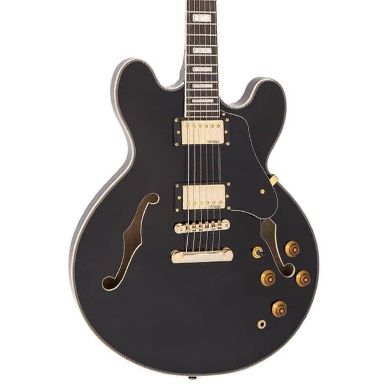 Vintage Guitars VSA500 ReIssued Semi-Hollow Electric Guitar - Gloss Black image 1