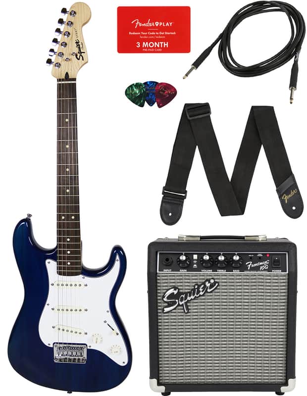 Fender Squier Short Scale 24-Inch Strat Pack - Transparent Blue w/ Tuner image 1