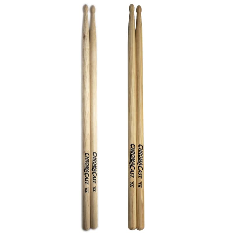 ChromaCast 5A & 7A USA Made Hickory Drumsticks Pair - Wood Tipped - Drum Sticks Tour Tested by Pro Drummers - Real American Hickory Wood image 1