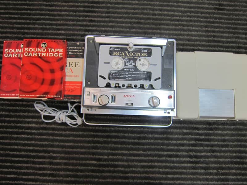 Bell-O-Matic 603 Stereo Tube Snap Load Cartridge Tape Player/Recorder, Internal/External Speakers, Working, 9 Tape Cartridges, RARE, USA, 1960s - Silver / Beige image 1