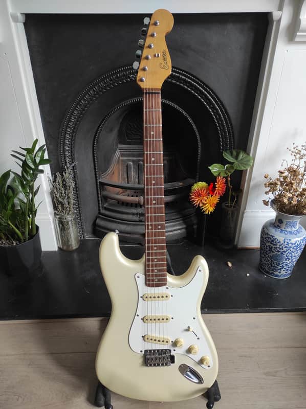 Encore  Stratocaster  1980's Pearl White Really Purdy Early Model Sounds Awesome! image 1