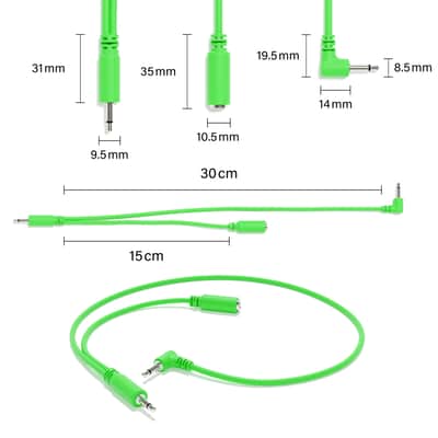 ExcelValley [Green | 120 cm - 47.24"] 5-Pack - Right Angle Hopscotch Mono Splitter Y Patch Cables TS 3.5mm 1/8" Eurorack Synth image 2