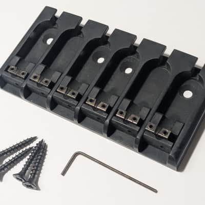 ABM 6 String Solid Brass Bass Bridge BLACK Steel Lock-Down Saddle Assembly Unused image 2