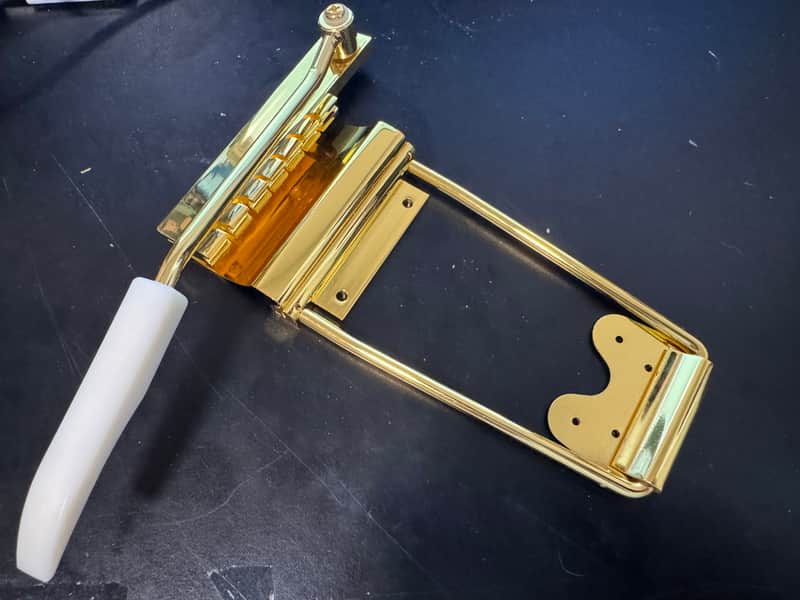 USED Imported Long Vibrola Skeleton Blank Tailpiece In GOLD 4 parts only with arm SG, ES, Firebird Guitars image 1