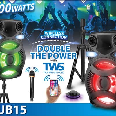 Technical Pro CLUB15 15" Rechargeable Bluetooth Speakers+Stands+Remote+Mic+Light image 2
