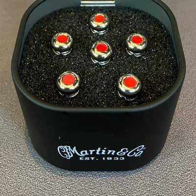 Martin APP0007 Luxe Liquidmetal Bridge Pin Set - Chrome w/ Red Inlay image 1
