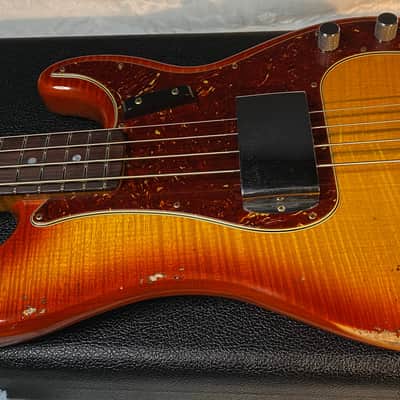 NEW! Fender Artisan Flame Maple Top Precision Bass Relic - Custom Shop - Aged Cherry Sunburst - Absolutely Beautiful - Flamed Roasted Maple Neck - Authorized Dealer - 9.3lbs - G06781 image 10