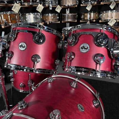 DW Collector's Series SSC Pure Maple 4-Piece 10/12/16/22 Drum Kit Set in Cherry Satin Oil Stain w/ Chrome Hardware image 4
