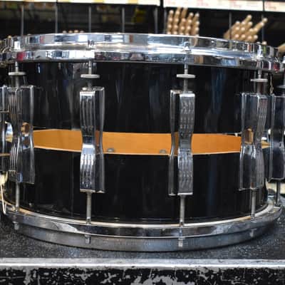 Vintage 80's Ludwig Slotted Coliseum 8" x 14" 12 Lug Snare Drum in Black Cortex image 4