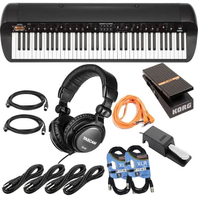 Korg SV-2 73-Key Vintage Stage Piano (Black) (Korg DS-2H Pedal Included), Korg EXP-2 Pedal, (4) 1/4 Cables, (2) Midi Cables, (2) XLR Cables, Tascam TH02 Bundle