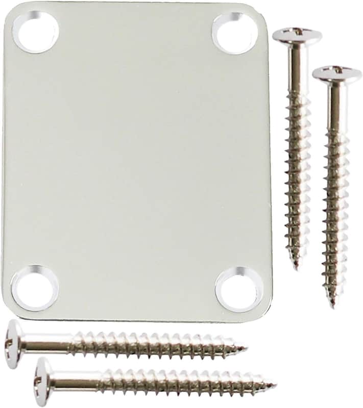 Electric Guitar Neck Plate 4 Holes with Screws Compatible with Strat Tele Style Electric Guitar Bass Parts Replacement Chrome 64 x 51mm image 1
