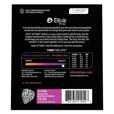 Elixir Attune 12-53 Phosphor Bronze Acoustic Guitar Strings, Light - 21052 image 4