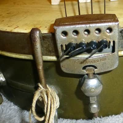 Vintage 1920s Harmony made Montgomery Ward Metal Shell Banjo Ukelele Original Gold Paint,Tuners, Nut, Top Skin Head, Adjustment Key, Banjo Uke image 9