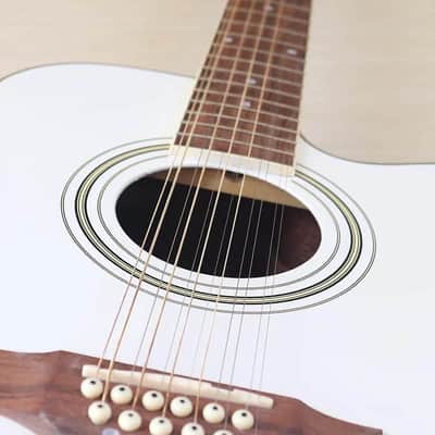 41 Inch White 12 String Acoustic Electric Guitar, Sapele Spruce Body, Mahogany Neck, 20 Frets image 5