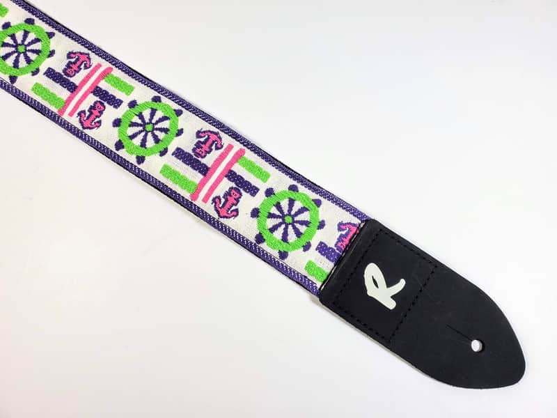 Boat Wheel and Anchor Guitar Strap -Green Purple Nautical Guitar Strap- Ocean Guitar Strap-Handcraf image 1