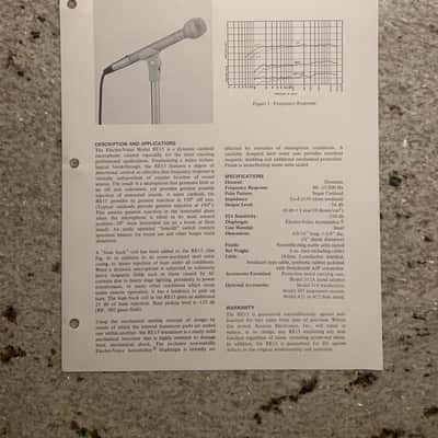 Vintage 1970s Kustom Electro Voice RE15 Dynamic Cardioid Microphone Spec Sheet! image 1