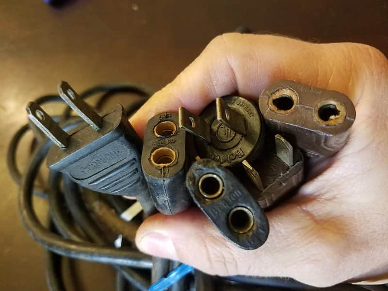 ONE (1) Belden Original FME Vintage Large Round Post Pin Electric Power Cord Non Polarized 1950s Black Brown image 1