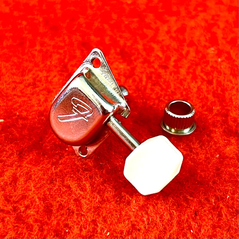 NOS Fender F logo guitar tuner 1966 - Chrome white plastic button original vintage USA image 1