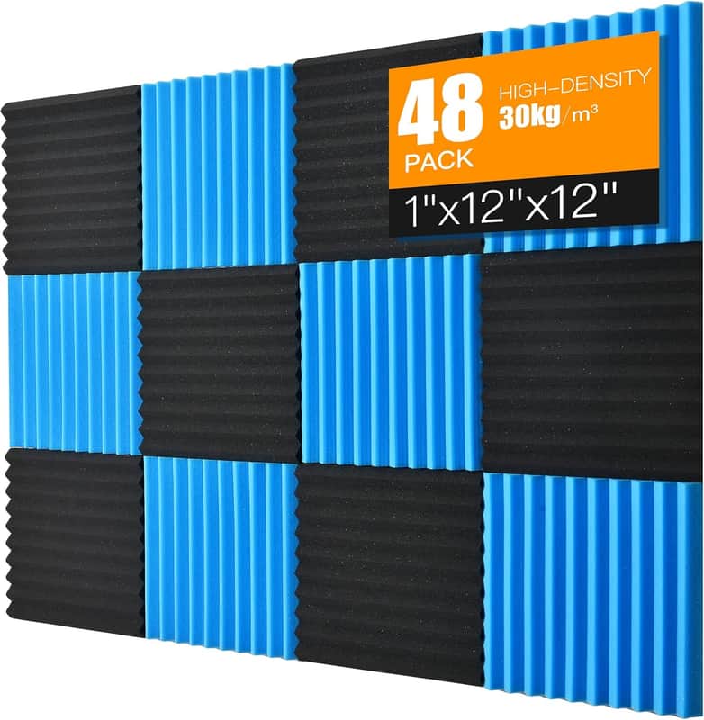 Sound Proof Foam Panels for Wall 48 Pack Acoustic Panels Sound Absorbing 1" X 12" X 12" Fire-Proofed Soundproofing Foam High Density Sound Dampening Panels for Room Studio Blue Black image 1