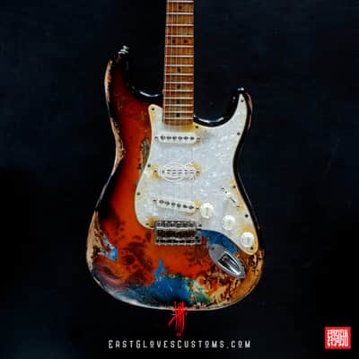 Fender Stratocaster 50th Anniversary Deluxe Series Sunburst Paisley/Pelham Blue Heavy Relic image 14