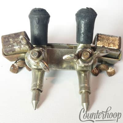 Ludwig Bass Drum Anchor Clamp-On Mount Double-Spurs Spikes Rubber Nickel 50s USA image 2