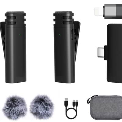Wireless Lavalier Microphone for iPhone Android Tablet PC, Lapel Microphone Wireless with 2.4G Ultra-Low Delay, Noise Cancellation, Mute Button, 6H for Record, Vlog, Podcast image 1