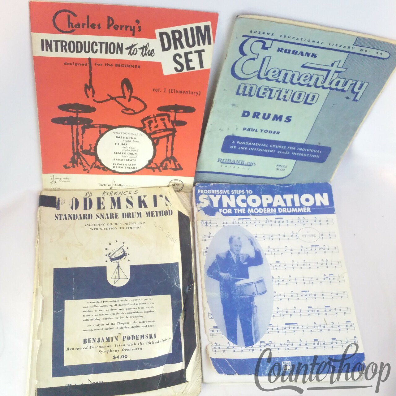 4*Drum Instructional Books-Drum Set,Syncopation,Elementary,Standard Snare Method — main photograph