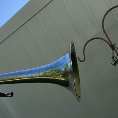 " DAPPER PAN " SUMMER DEAL CONN 44H TROMBONE 1936 SERVICED GIG READY ORG SILVER PAN VOCABELL CONNQUEROR HAND POLISH SILVER 98% HAND ENGRAVED UNIQUE PAN MUSTACHE FACE image 21