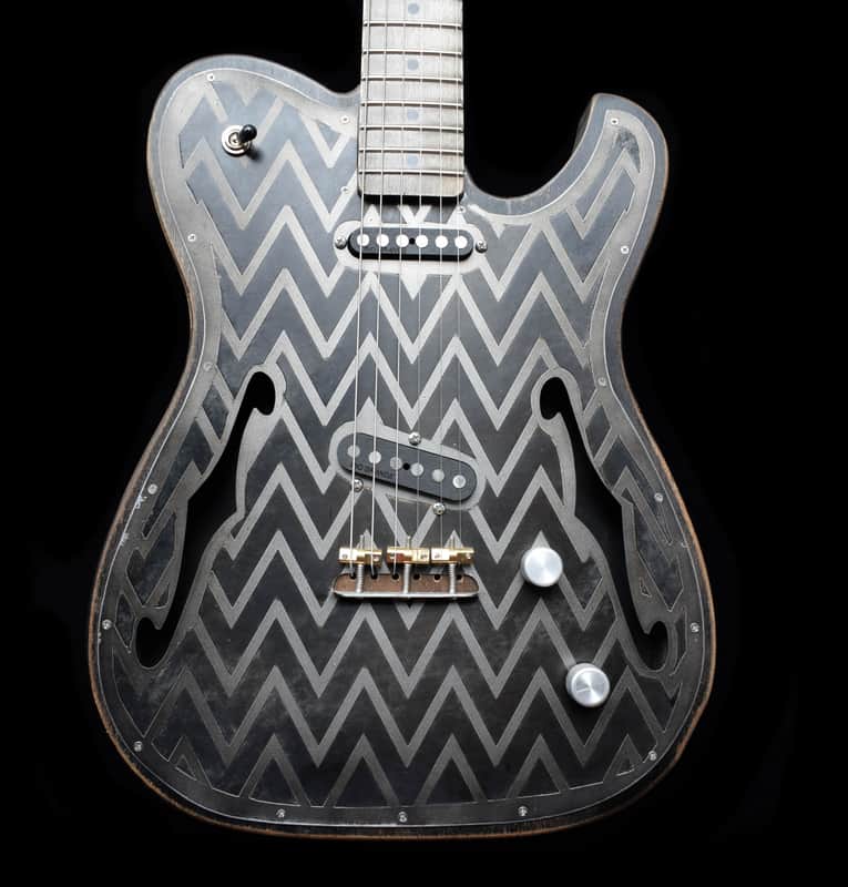 Dax&Co. Ironhorse 2022 Black/Steel Etched Zig-Zag Guitar W/ Hardshell Case & COA! image 1