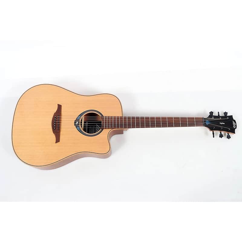 Lag Guitars Hyvibe Dreadnought Cutaway Acoustic Guitar with Bag Regular Natural image 1