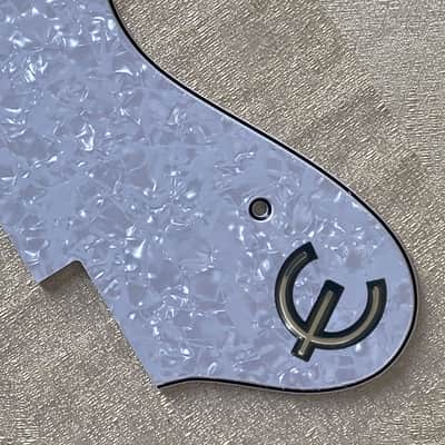 Custom Guitar Pickguard For Epiphone Dot Style Scratch Plate,4 Ply White Pearl & E Logo image 2