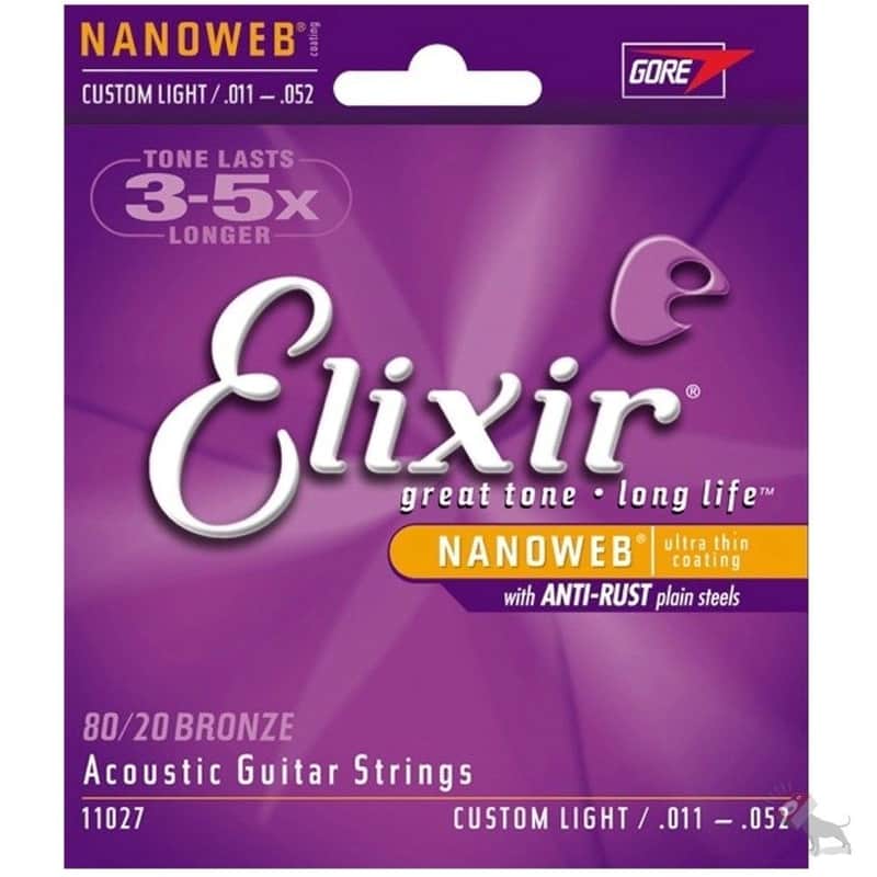 Elixir 11027 Nanoweb 80/20 Bronze Acoustic Guitar Strings - Custom Light (11-52) image 1