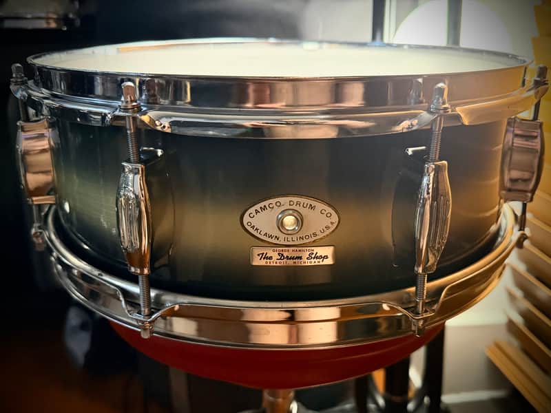 Rare 1960s Camco Oaklawn Oval Badge 5x14 Tuxedo Snare Drum in Black & Gold Duco image 1