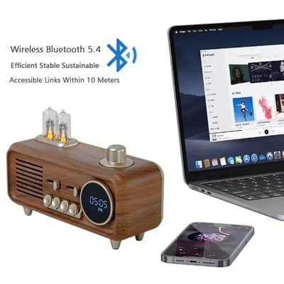 Retro Bluetooth Speaker with FM Radio & Digital Clock – Portable Vintage Wireless Speaker with AUX, USB & Lights image 3