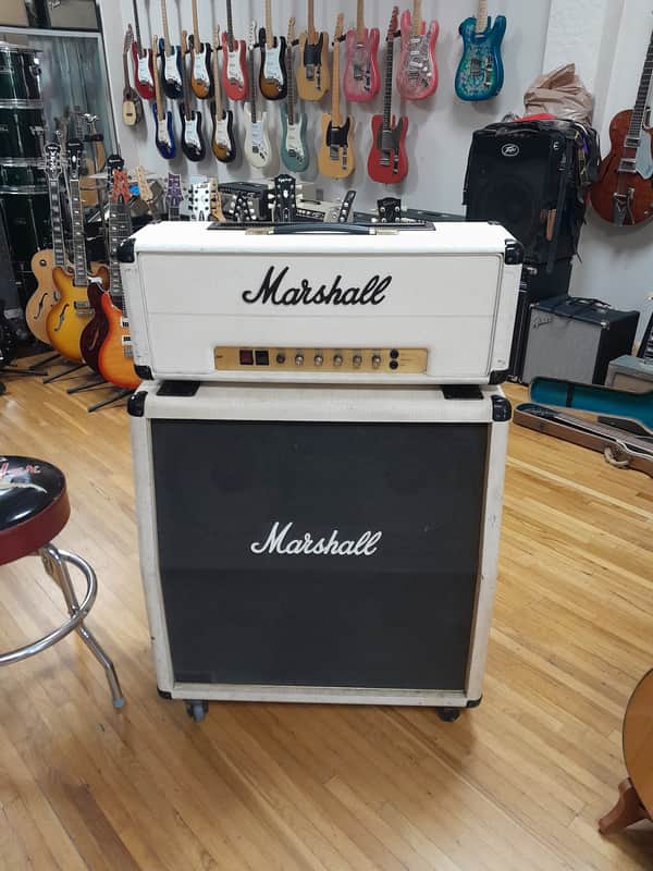 Marshall JMP 2203 Mk2 Master Model Lead 100-Watt Guitar Amp Head(Super Rare) 1977 w/matching 1980 cab -White image 1