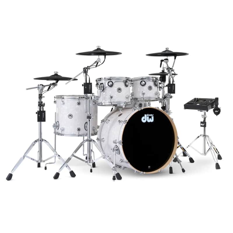 DW DWe 5pc Complete Electronic/Acoustic Drum Set w/Roland Cymbals & V51 White Marine image 1