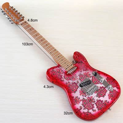 Custom Handmade Pink Amoeba Finish 12 String Electric Guitar, Okoume Wood Body, Roasted Maple Neck image 10