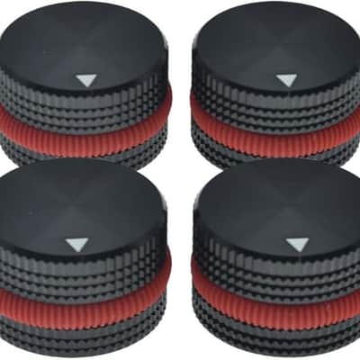 4-Pack 25 * 15.5mm Set Screw Style Aluminium Potentiometer Knobs 1/4" Universal Pot Control Knobs with Rubber Ring and Indicator for Guitar/Bass Equipments Black with Red Ring image 1