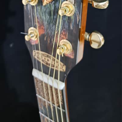 Blueberry Left Handed Handmade Acoustic Guitar Grand Concert Balinese Barong Motif New In Stock image 5