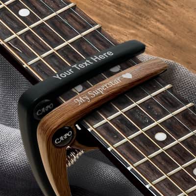 Personalized Metal Guitar Capo Engraved with Name - Fathers Gift for Dad - Music Gift for Dad Custom Capo with Wood Grain image 3