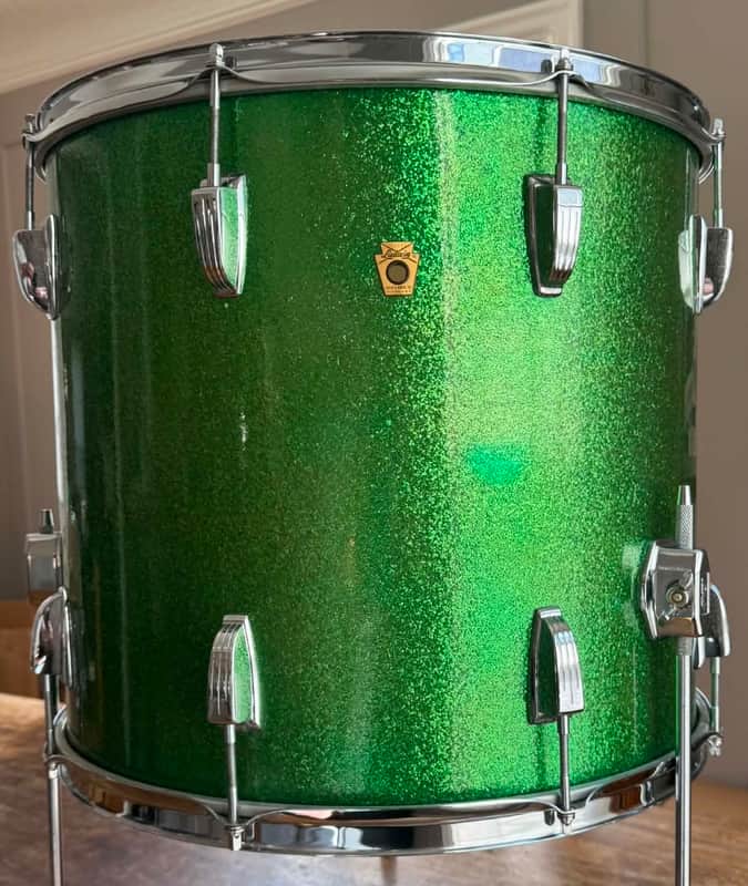 VG Vintage Ludwig No. 952 Classic 16x18" Floor Tom with Keystone Badge Mid 60’s Green Sparkle image 1