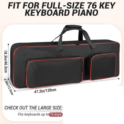 76-Key Keyboard Case, Electric Piano Keyboard Gig Bag Backpack with 10mm Padding, Adjustable Shoulder Straps & 2 Large Accessory Pockets image 2