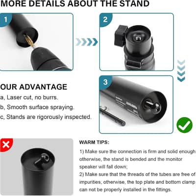 Pair of Studio Monitor Speaker Stands with 12° Tilt, Height Adjustable 10.4"-15.4", Heavy Duty Desktop Desk Clamp Mount for Monitor Speakers, Laptop, Projector & CD Player image 7