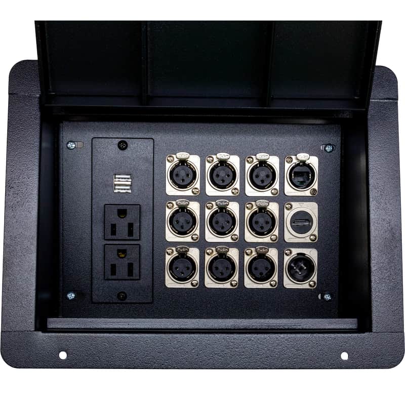 MCSPROAUDIO Recessed Stage Floor Box with Passthrough Connectors - 9 XLR Female, 1 XLR Male, 1 Ethernet, 1 HDMI, 2 USB, Duplex AC image 1