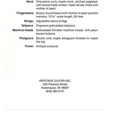 Heritage Guitars- H-5 Mandolin, promotional print/cut sheet, 1988 image 2