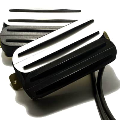 Quad Rail Humbuckers, 4 Blade Rail Style Overwound Passive 23K Pickup Set ~ White Black Zebra #3 Black Rails image 3