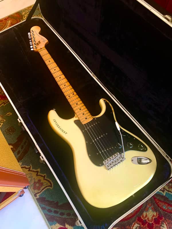 Vintage 1979 Fender 25th Anniversary Stratocaster in Original and Rare Pearl White Finish - All Original With a 4 Bolt Maple Neck and the Original Fender Embossed Logo Case image 1