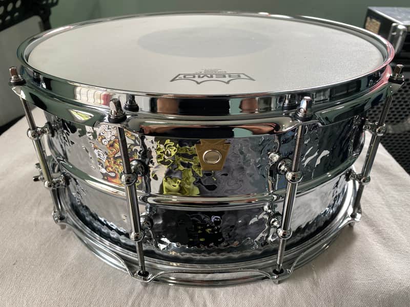 Ludwig LM402KT Hammered Supraphonic 6.5x14" 10-Lug Aluminum Snare Drum with Tube Lugs 1999 - Present - Chrome-Plated image 1