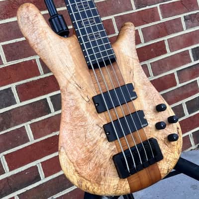 Spector USA NS-5XL, Figured Chestnut Top, Figured Walnut Body, Oil Finish, 3pc Roasted Maple Neck, Ebony Fretboard, Roasted Maple Ghost Crowns, EMG40DCX Pickups, HAZ 9-volt Preamp, Dunlop Flush Mount Strap Locks, Hipshot Tuners, TSA Case image 3